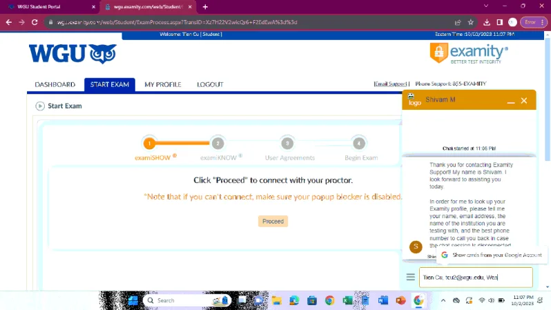 take my WGU Proctored exam